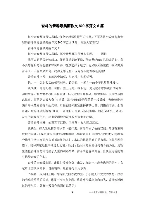 奋斗的青春最美丽作文800字范文5篇