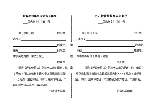 行政处罚事先告知书(存根)