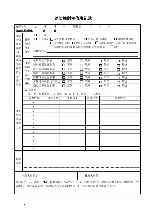消防控制室值班记录表 2