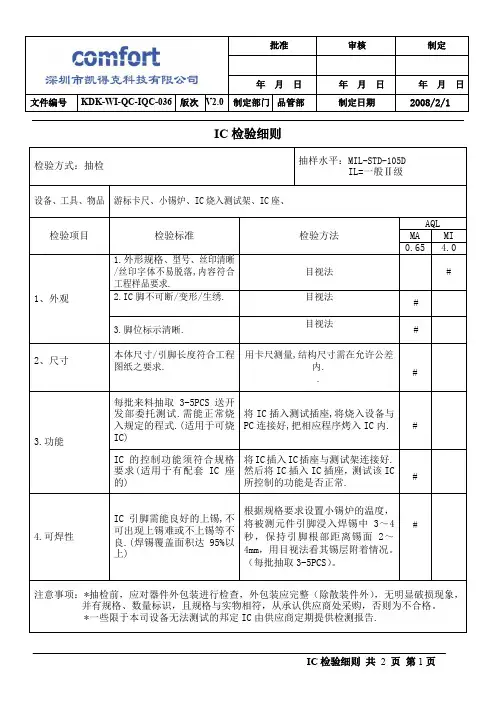 IC检验细则