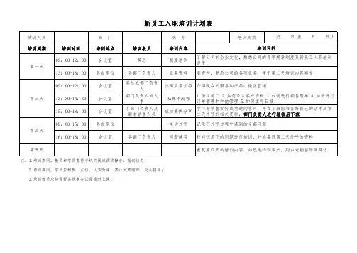 新员工入职培训计划表