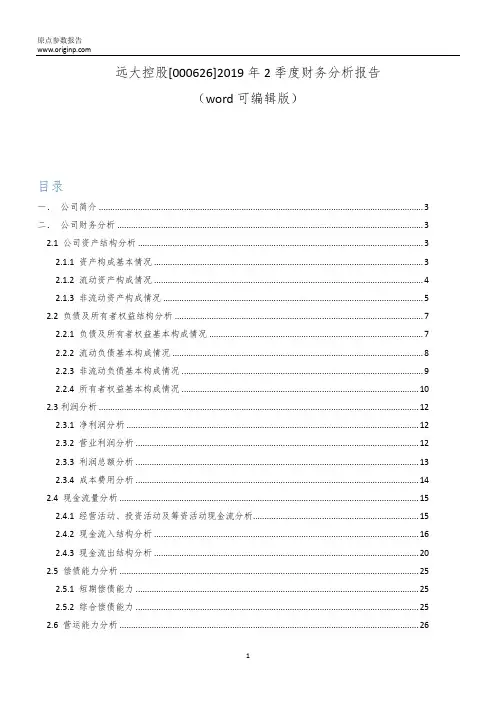 远大控股[000626]2019年2季度财务分析报告-原点参数