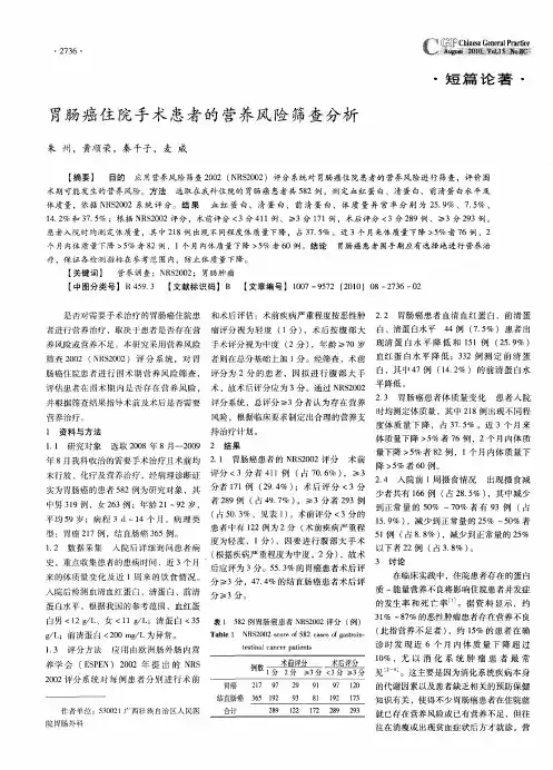 胃肠癌住院手术患者的营养风险筛查分析