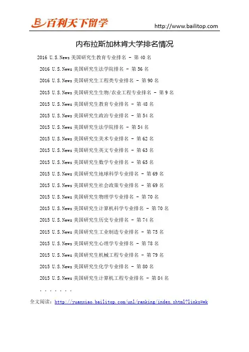 内布拉斯加林肯大学排名情况
