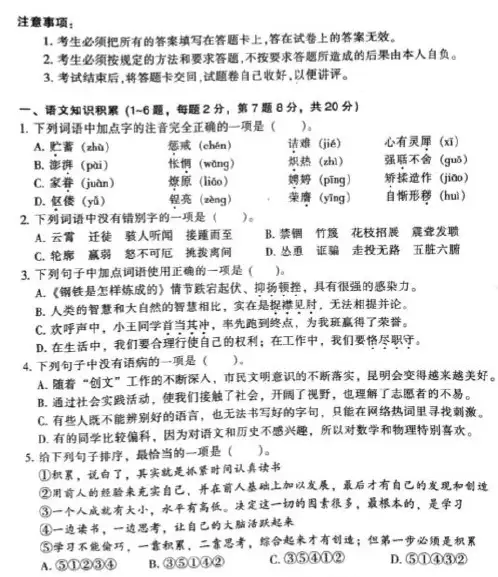 2020年云南省昆明市中考二模语文试卷