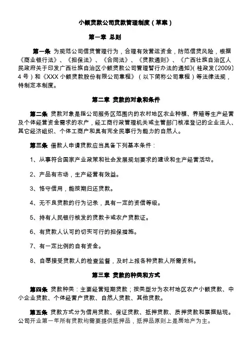 小额贷款公司业务管理制度