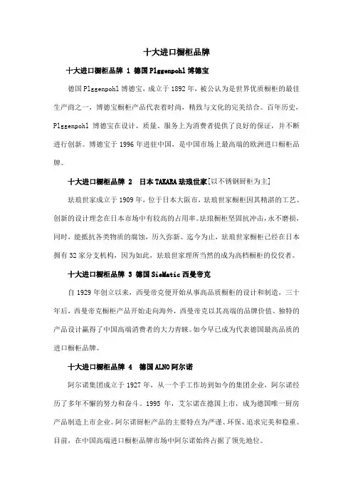 十大进口橱柜品牌