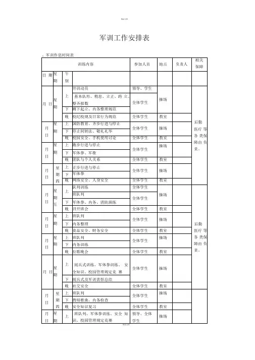 军训工作安排表