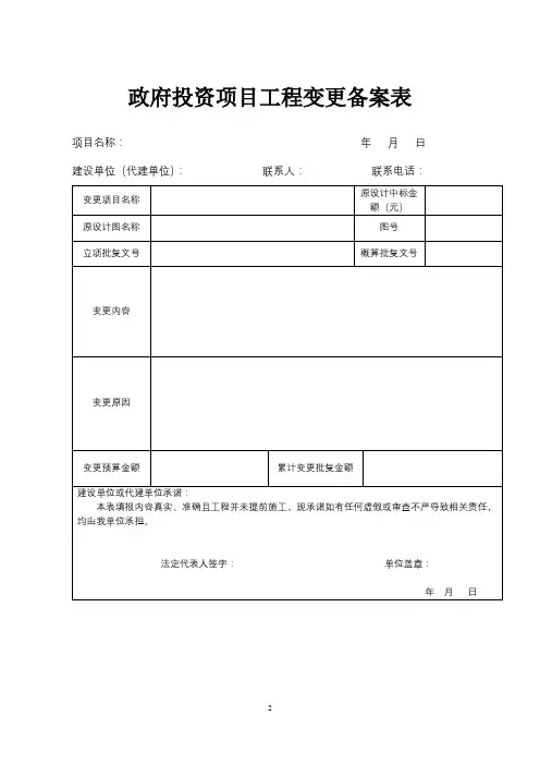 政府投资项目工程变更备案表【模板】