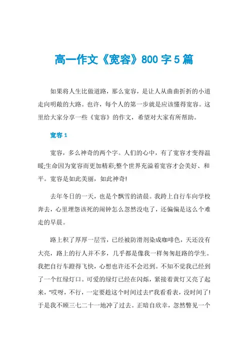 高一作文《宽容》800字5篇
