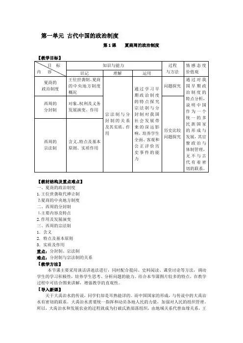 夏商周的政治制度的教案