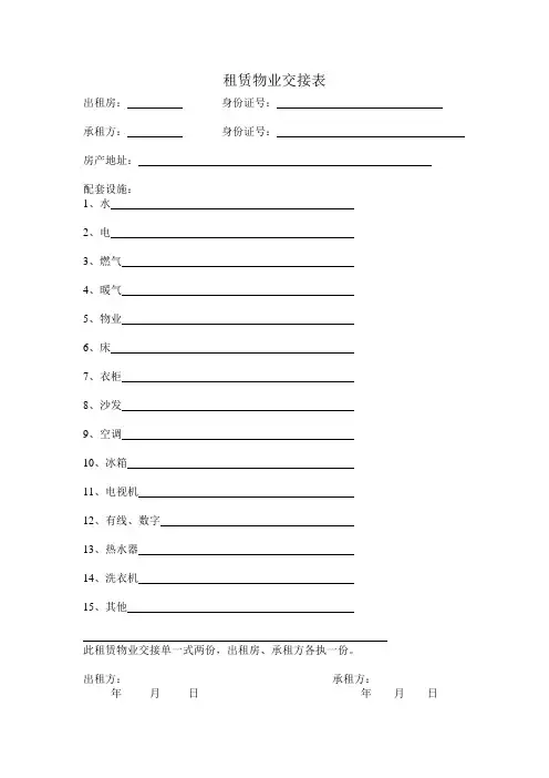 租赁物业交接表