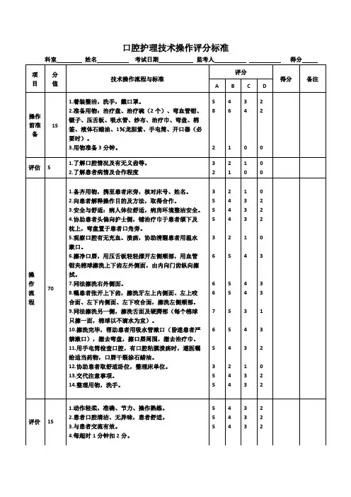 口腔护理技术操作评分标准
