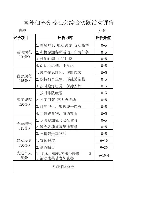 社会实践活动评价表