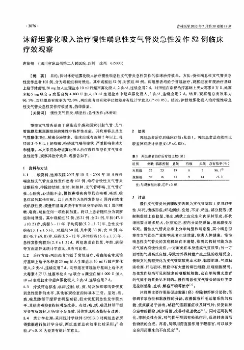 沐舒坦雾化吸入治疗慢性喘息性支气管炎急性发作52例临床疗效观察
