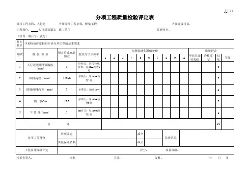 人行道铺设现场质量检验报告单及评定表
