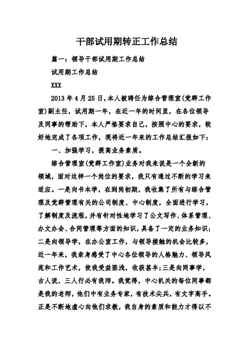干部试用期转正工作总结