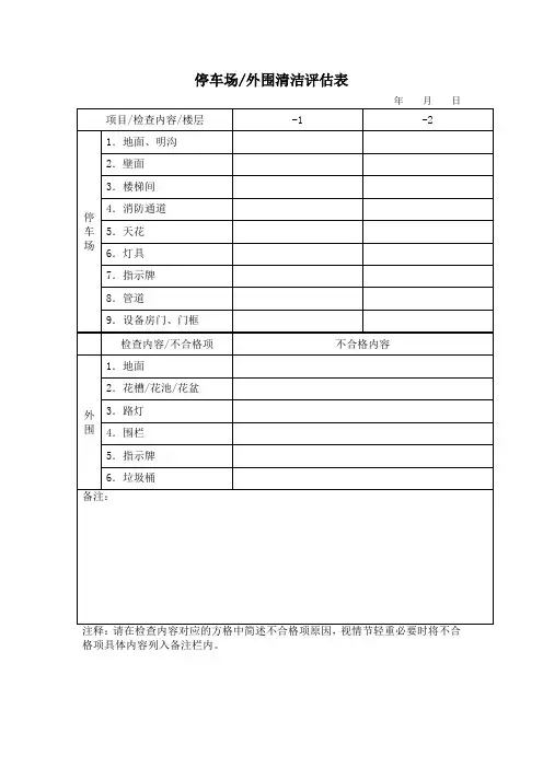 停车场外围清洁评估表
