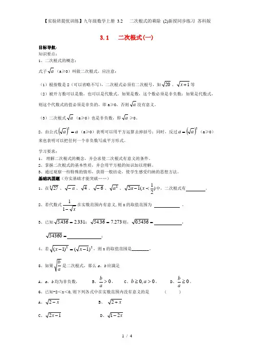 【实验班提优训练】九级数学上册 3.2  二次根式的乘除 (2)新授同步练习 苏科版