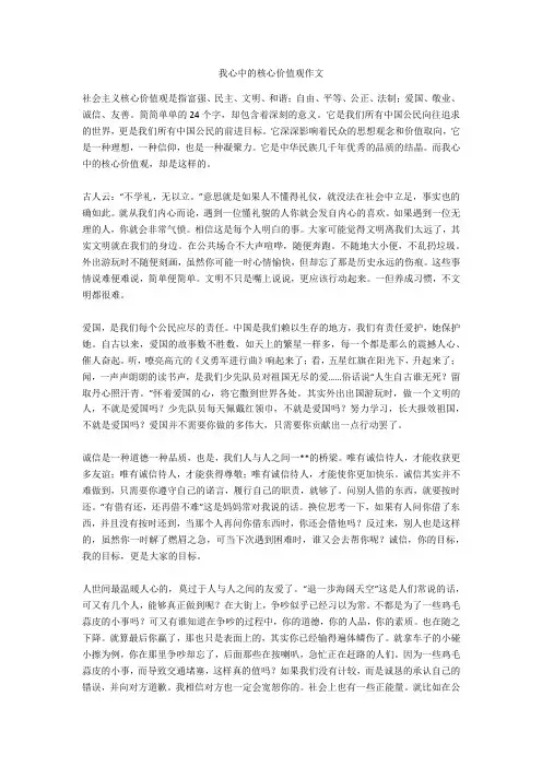 我心中的核心价值观作文完美版