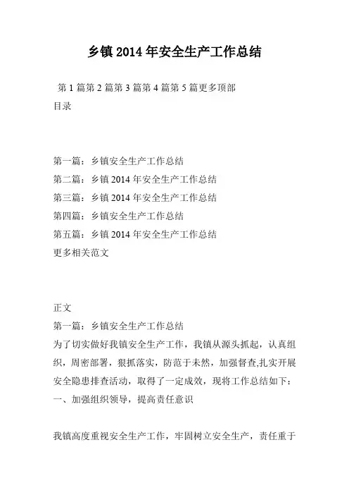 乡镇2014年安全生产工作总结