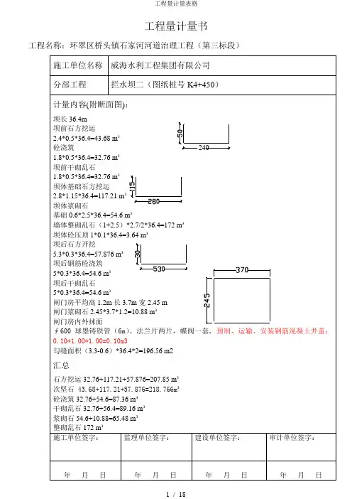 工程量计量表格