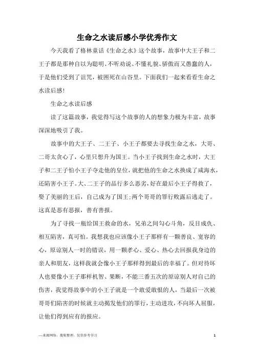 生命之水读后感小学优秀作文