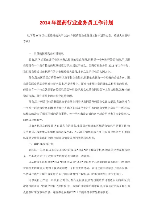 2020年医药行业业务员工作计划