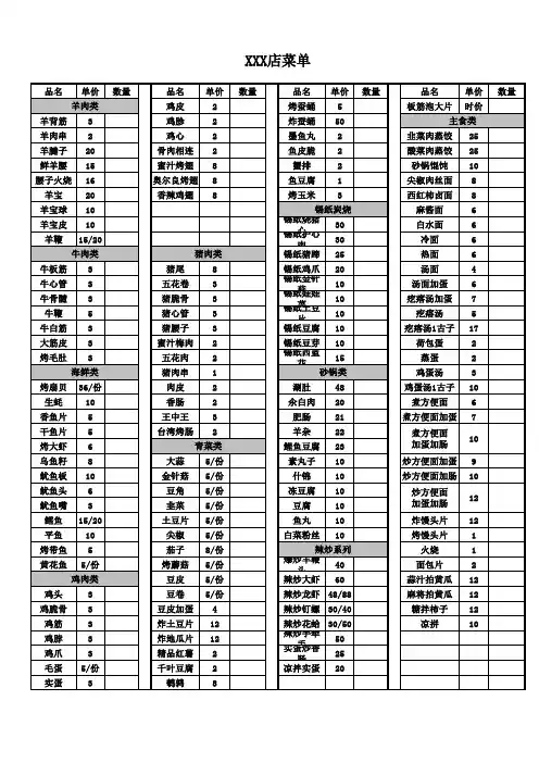 烧烤类菜单