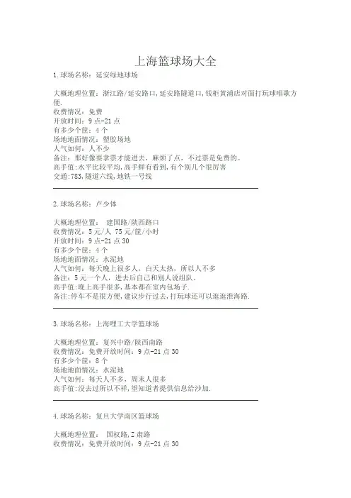 上海篮球场大全