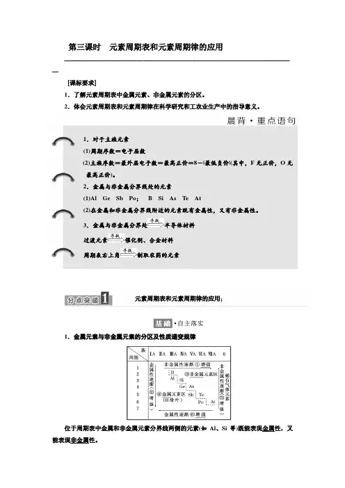 2018-2019学年高一化学同步人教版必修二讲义：第一章 第二节 第三课时 元素周期表和元素周期律的应用