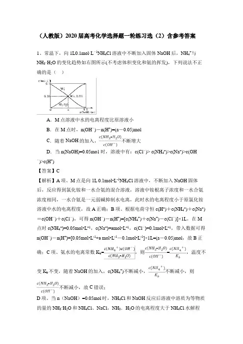 (人教版)2020届高考化学选择题一轮练习选(2)含参考答案