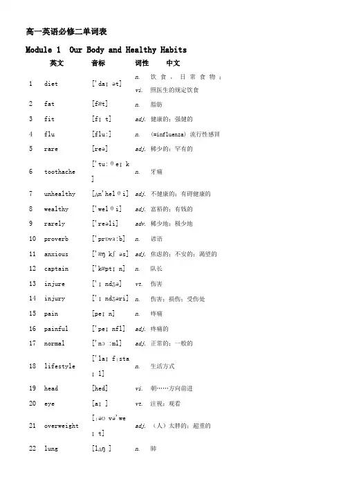 外研版高一英语必修二单词表 2