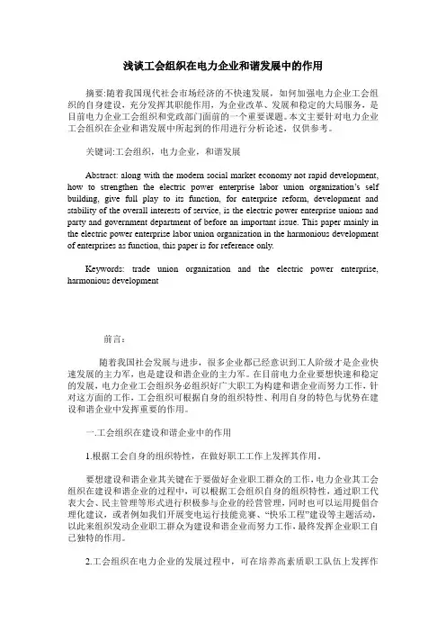 浅谈工会组织在电力企业和谐发展中的作用