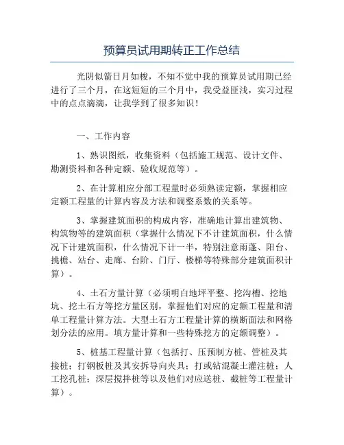 精品-预算员试用期转正工作总结