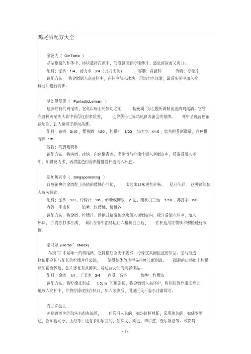 鸡尾酒配方大全解析