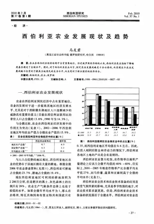 西伯利亚农业发展现状及趋势