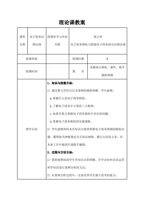 《电子商务法律法规》教案   第五章  电子商务税收与跨境电子商务相关法律法规