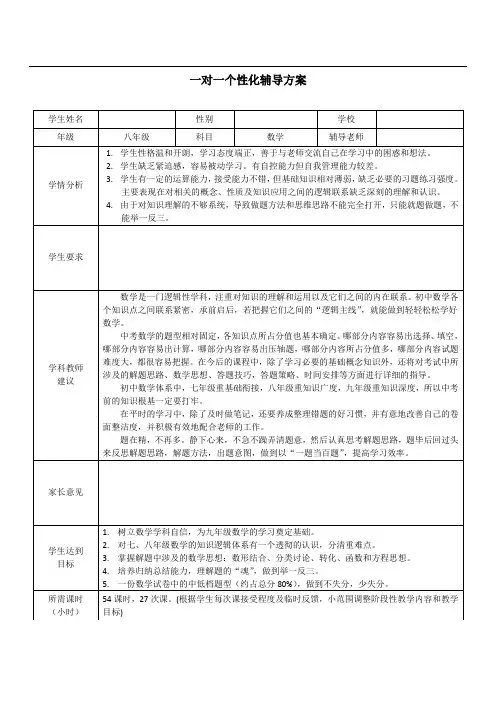 一对一个性化辅导方案