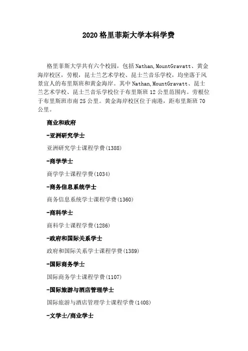 2020格里菲斯大学本科学费
