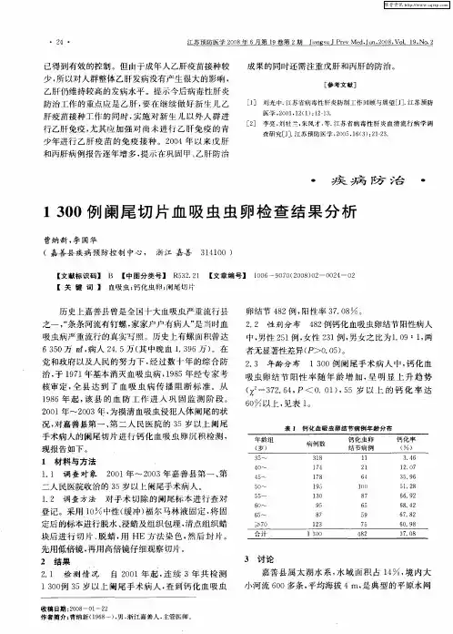 1300例阑尾切片血吸虫虫卵检查结果分析