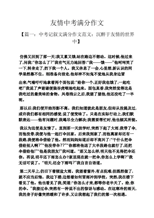 中考作文之友情中考满分作文