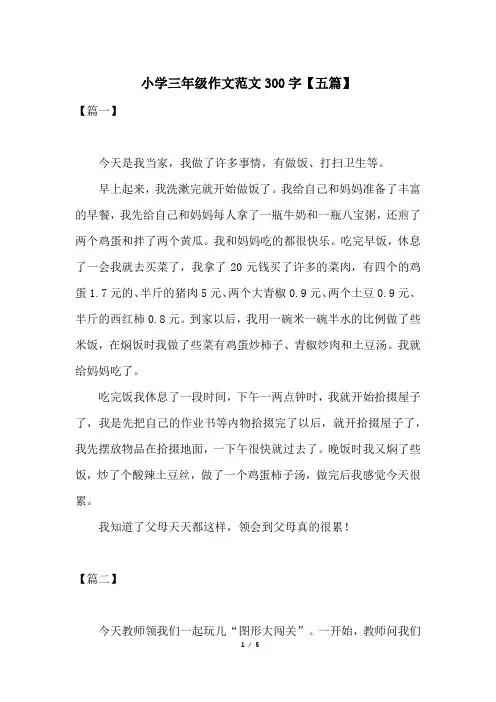 小学三年级作文范文300字【五篇】