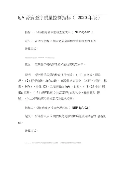 IgA肾病医疗质量控制指标(2020年版)