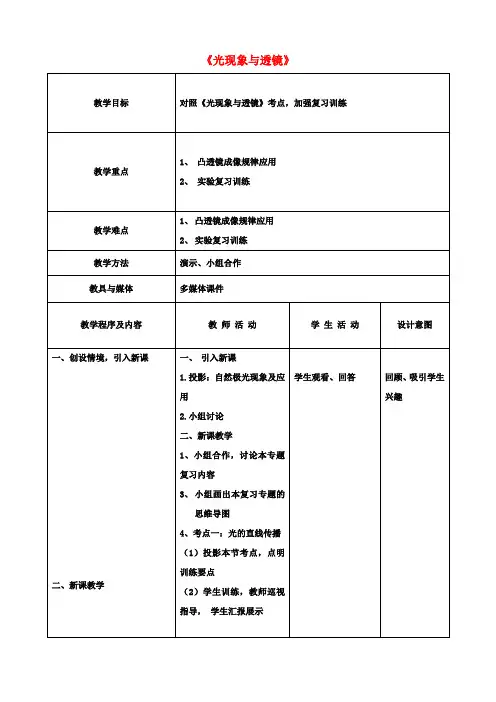 中考物理光现象与透镜复习教案