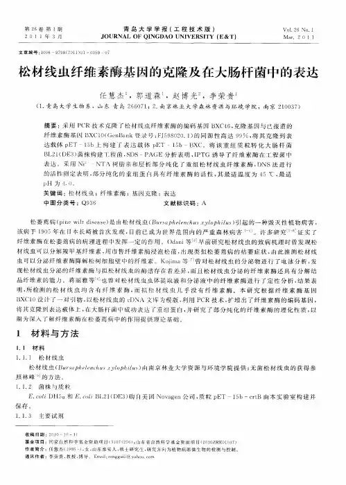 松材线虫纤维素酶基因的克隆及在大肠杆菌中的表达