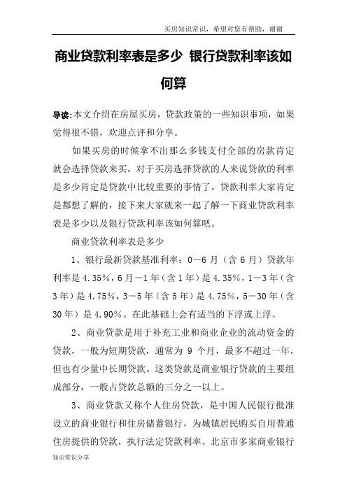 商业贷款利率表是多少 银行贷款利率该如何算