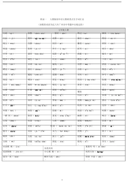 人教版初中语文教材重点生字词汇总