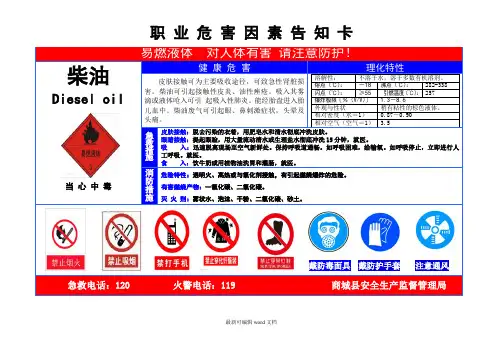 职业危害告知卡--柴油