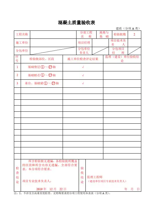 混凝土质量验收表